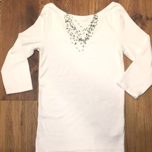 Gap 3/4 Sleeve - Boatneck, V-Back White T-shirt